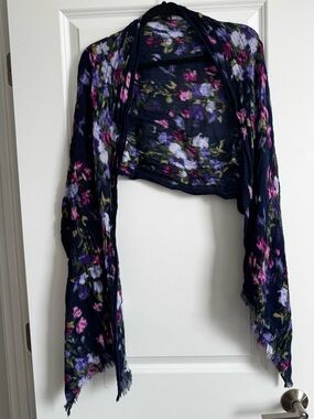 Floral Navy Open Front Lightweight Shrug Scarf